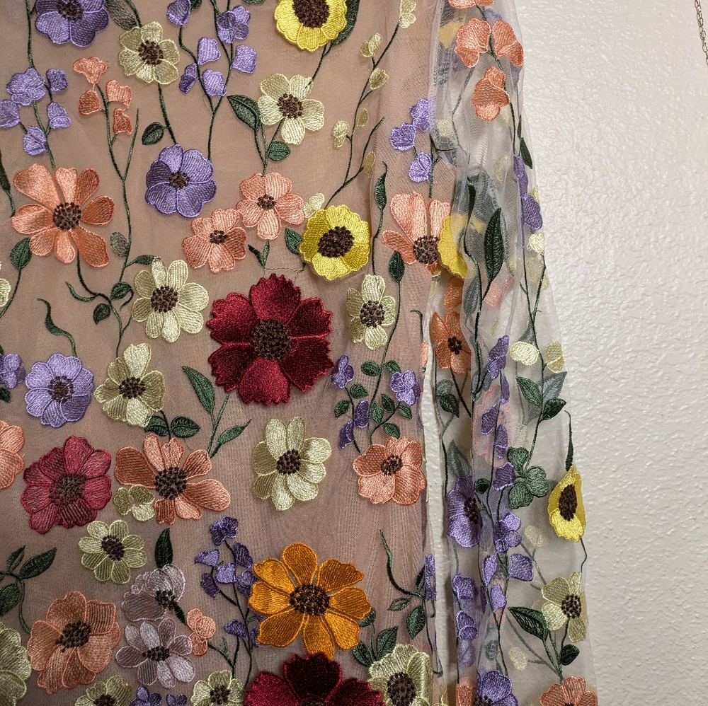 Lena Vie Boutique Floral Embroidered Sheer Dress Size Small - Picture 6 of 12